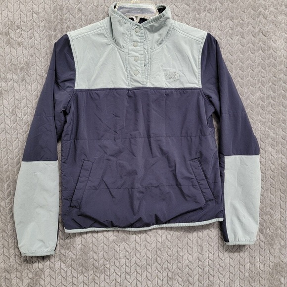 The North Face Snap Pullover Fleece‎ Jacket Women's Size Small Blue Colorblock - Picture 1 of 11